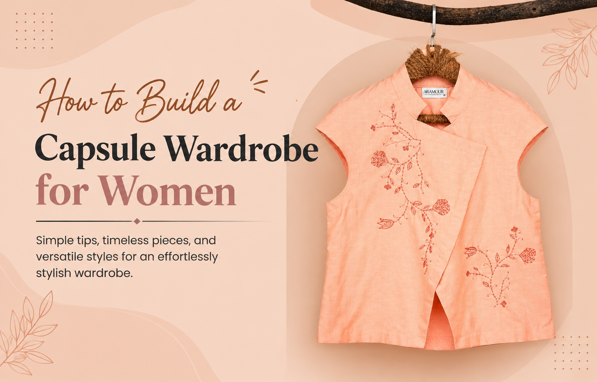 Coral embroidered women's jacket for a capsule wardrobe