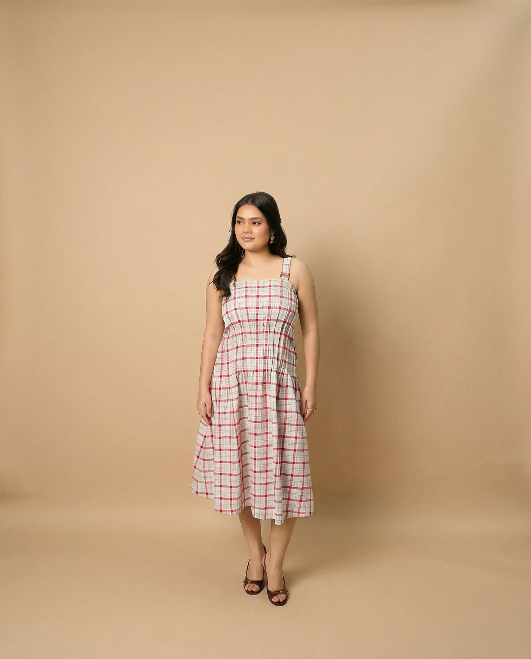 Crimson Grid Grey Dress