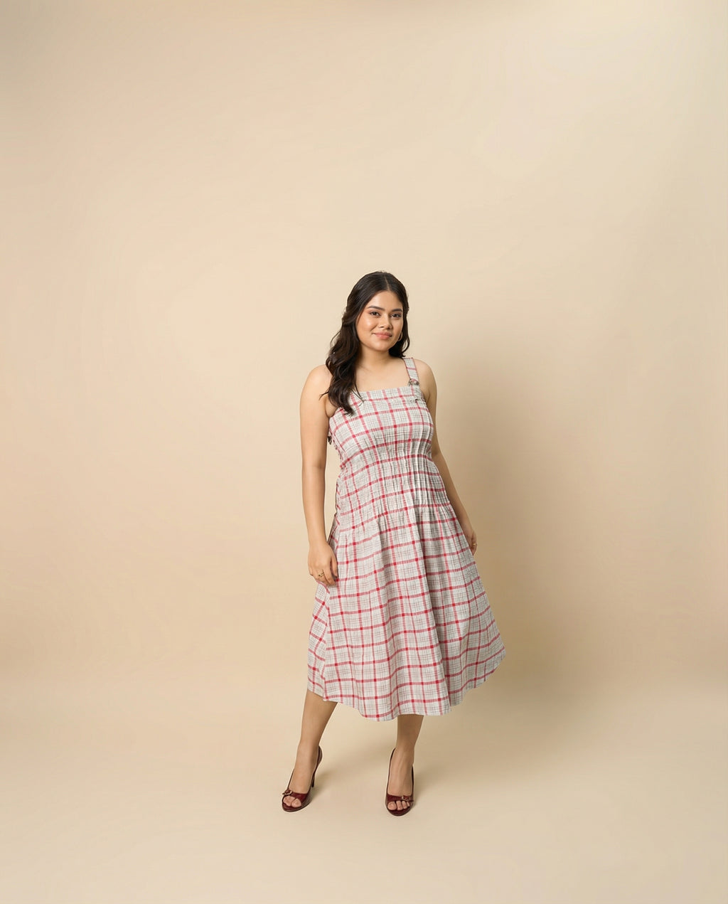 Crimson Grid Grey Dress