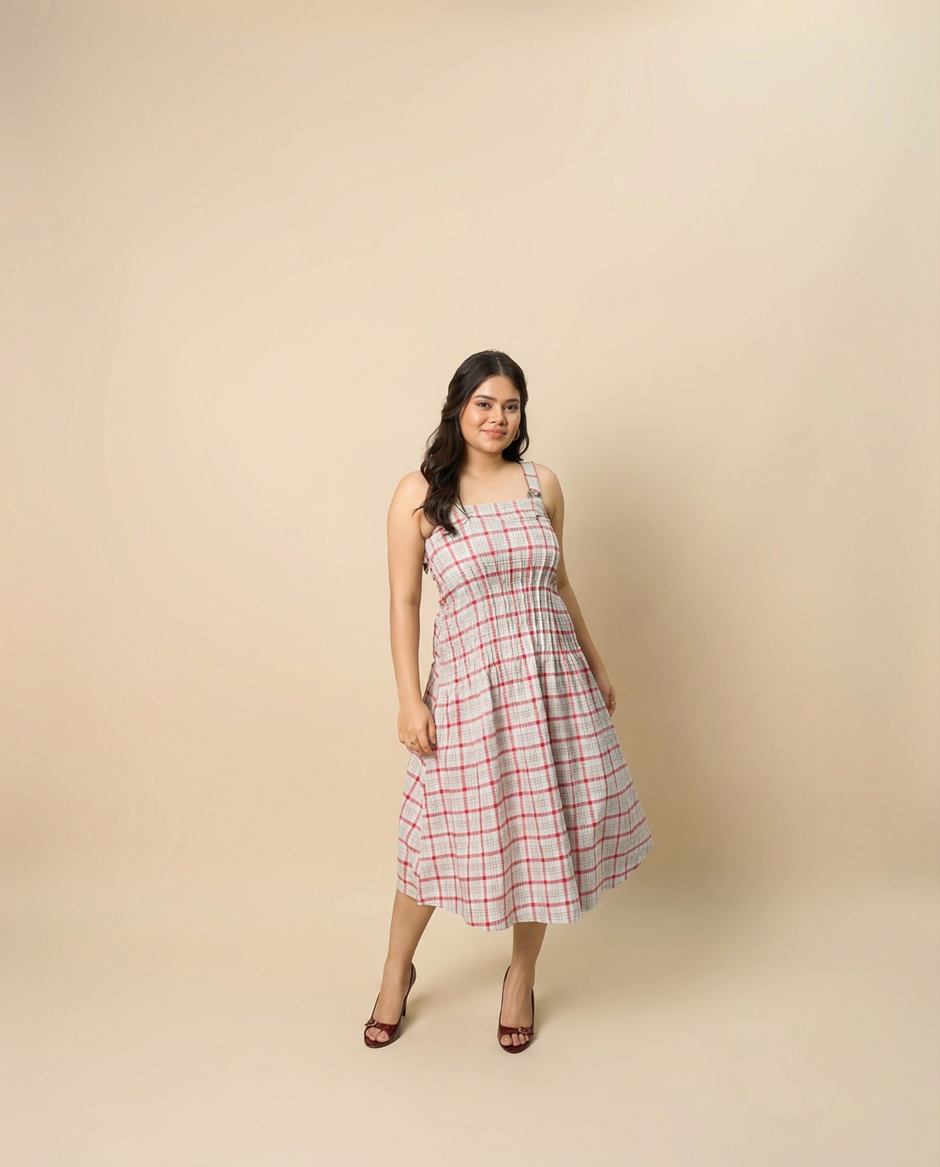 Crimson Grid Grey Dress