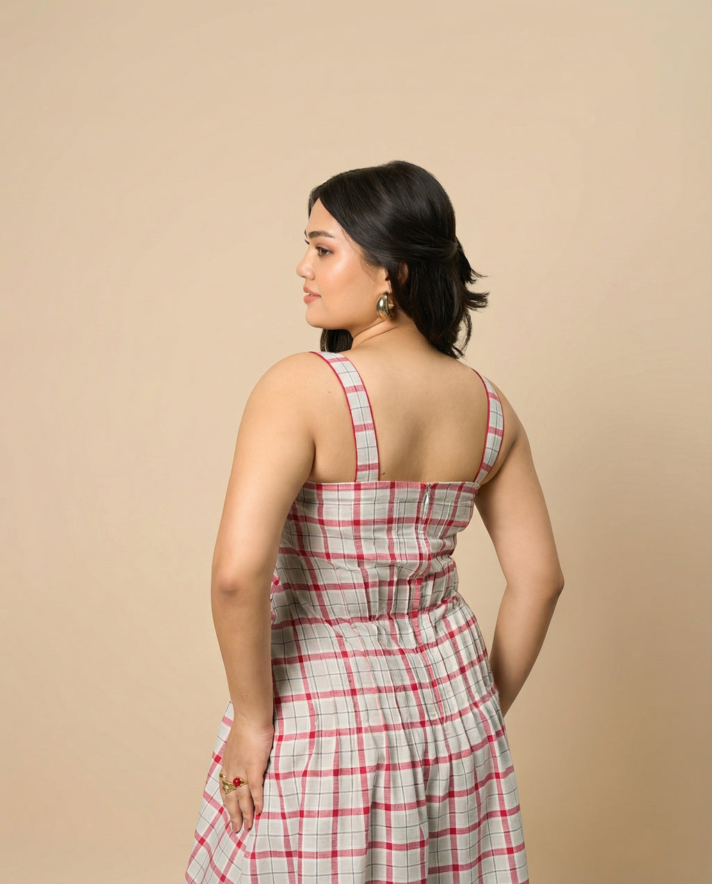 Crimson Grid Grey Dress