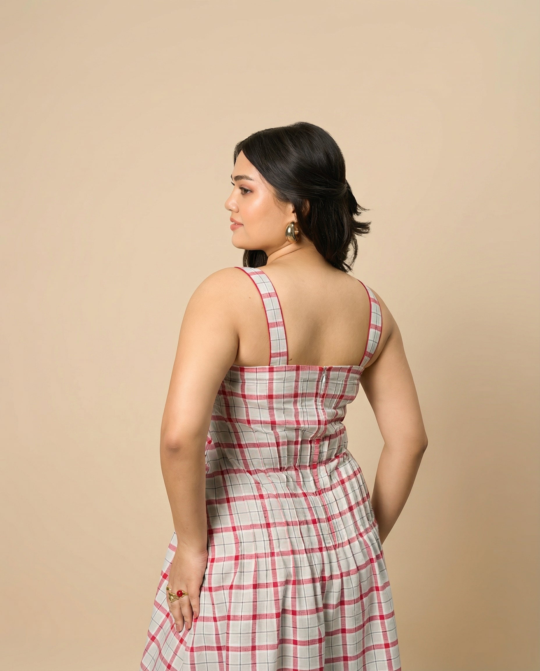 Crimson Grid Grey Dress