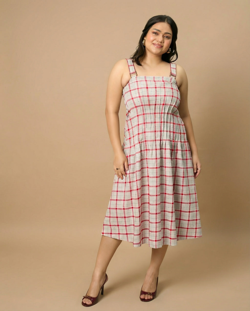 Crimson Grid Grey Dress