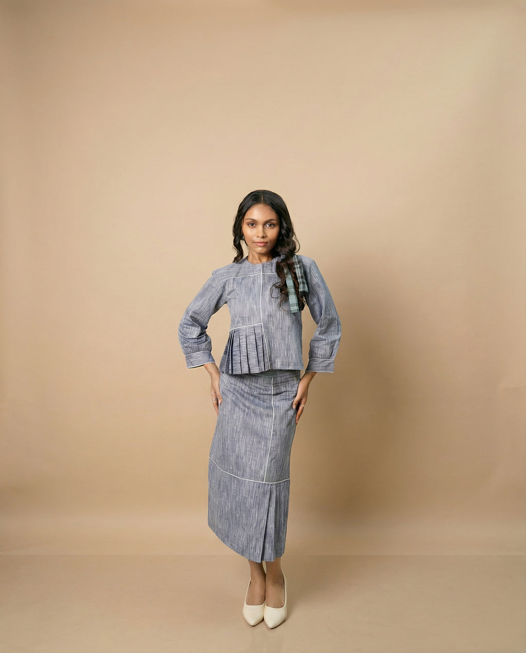 Grey Grid Buckles Top