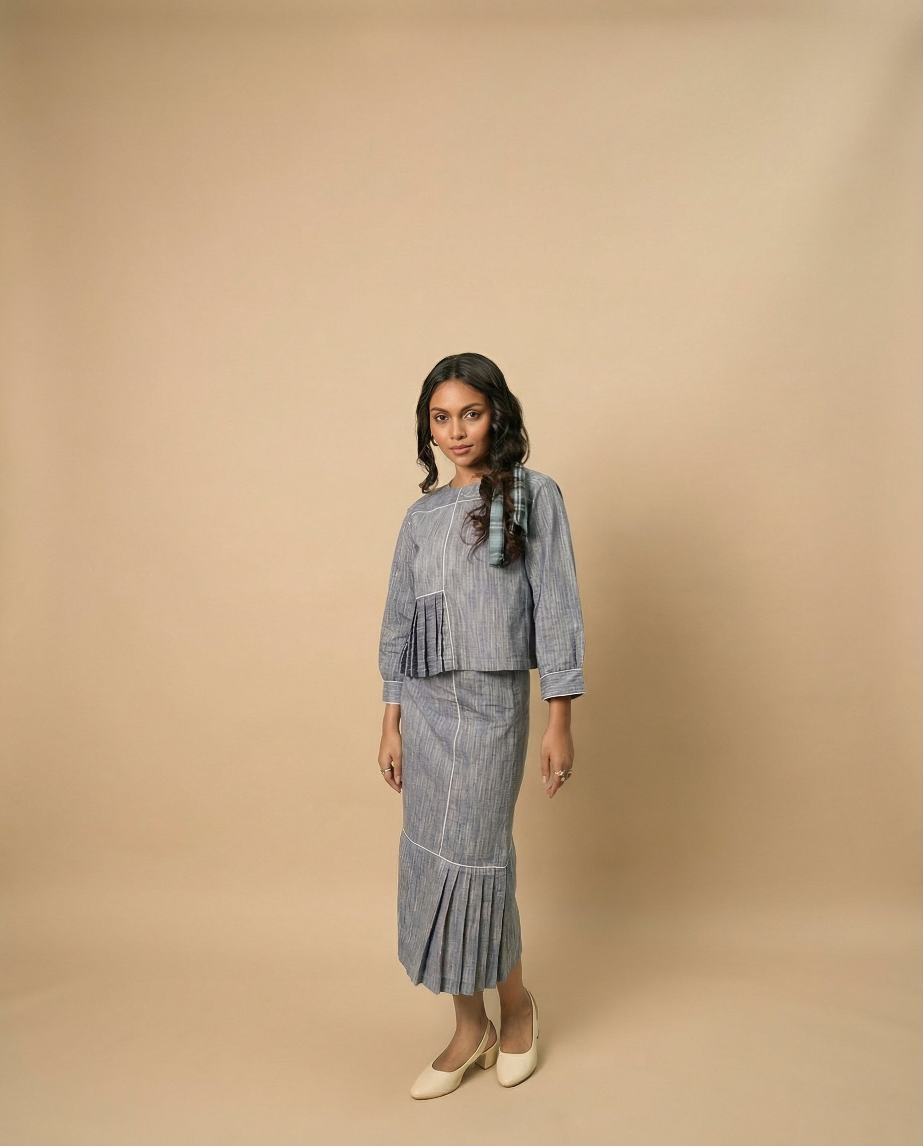 Grey Grid Buckles Top