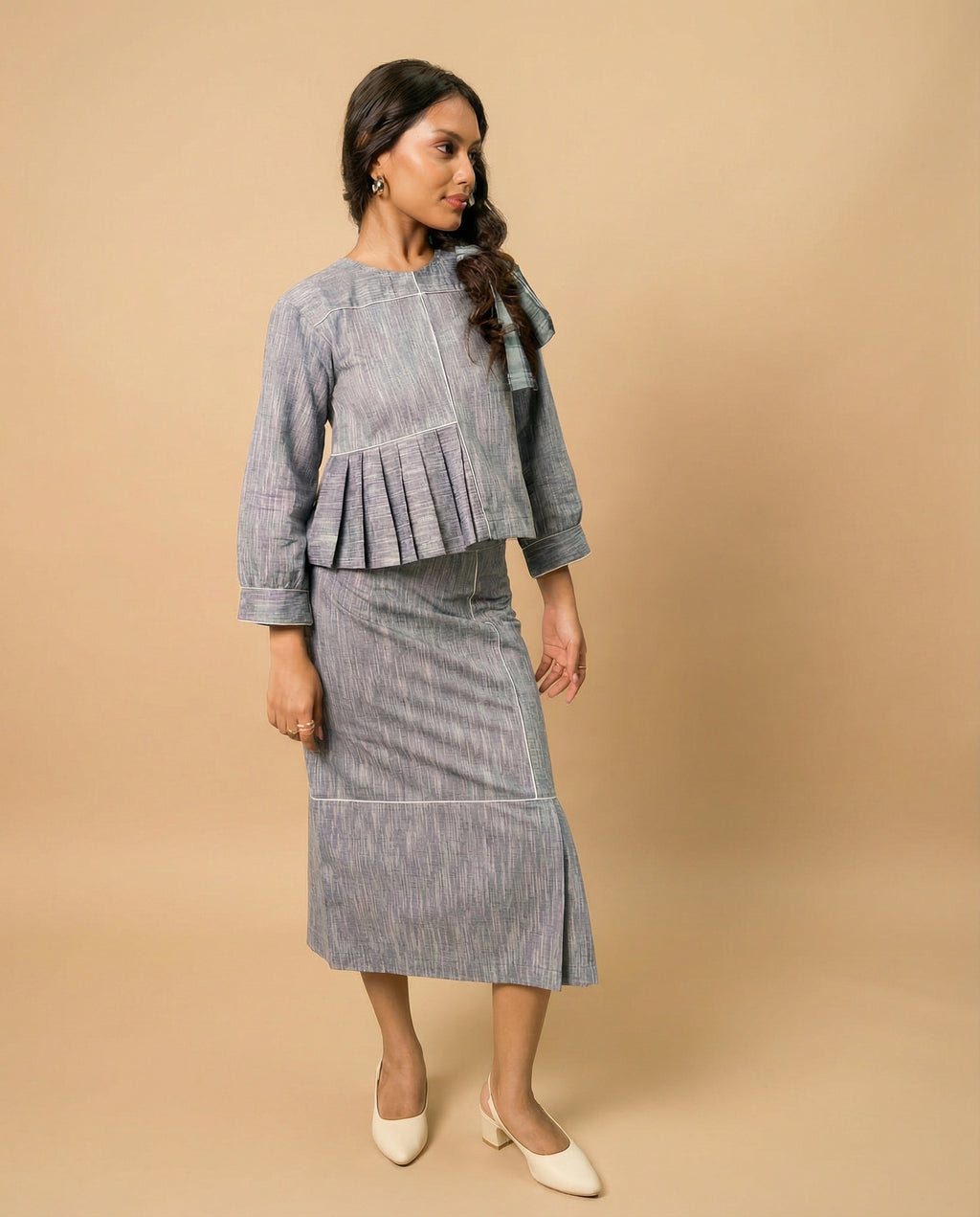 Grey Grid Buckles Top