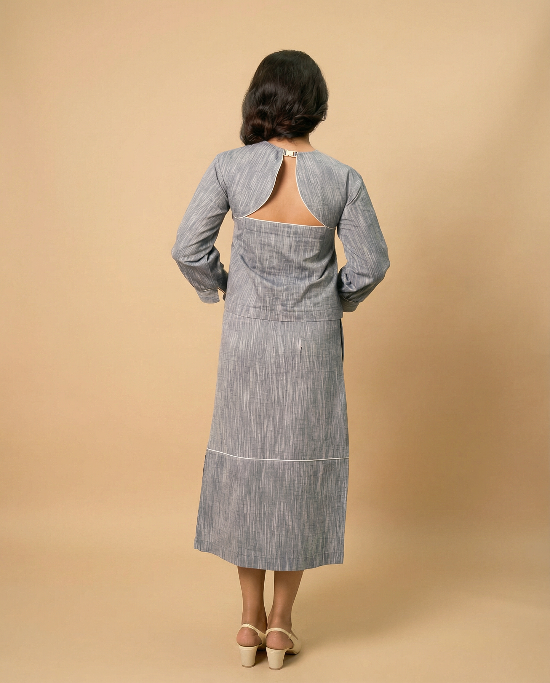 Grey Grid Buckles Top