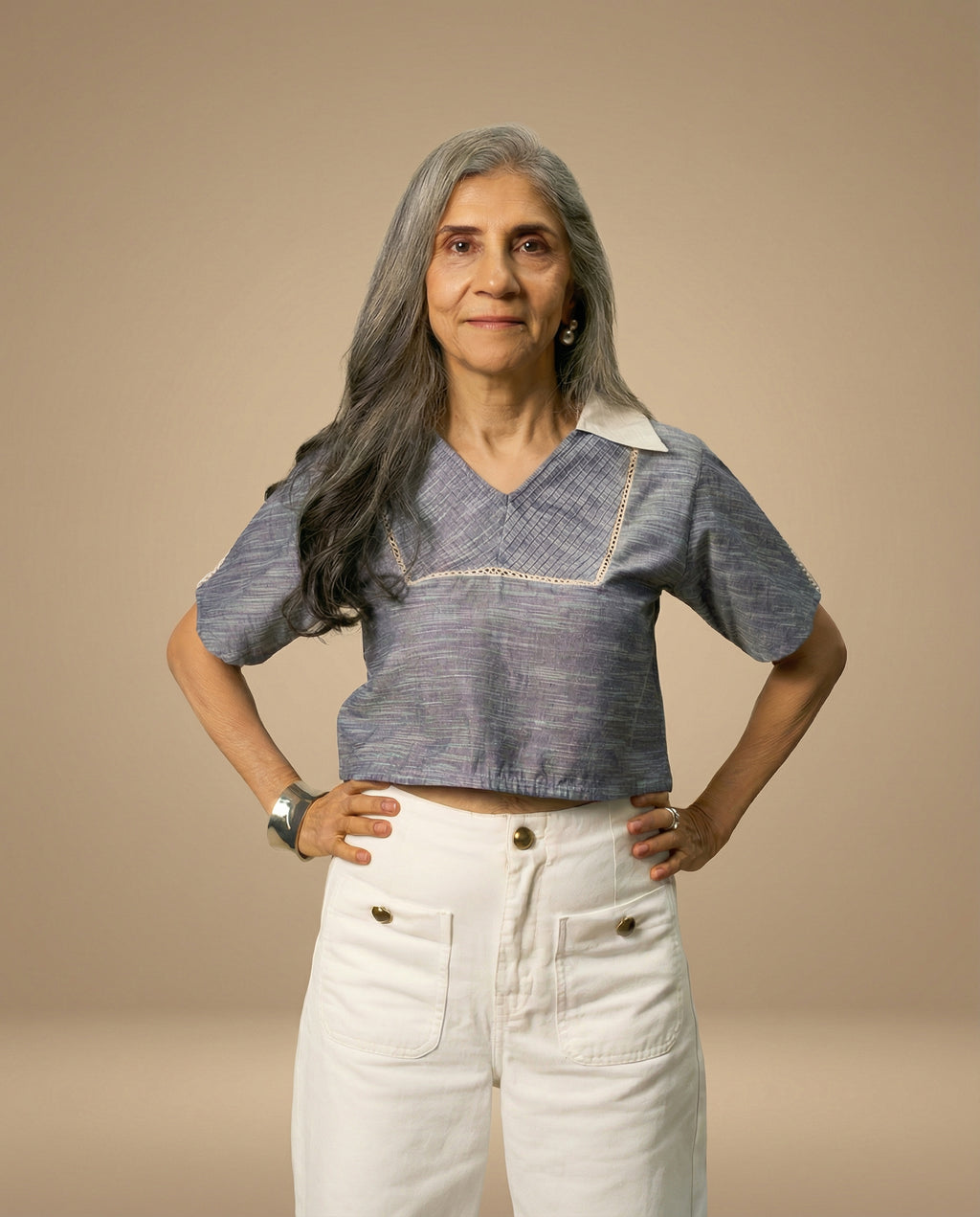 Pintuck Texture Grey Top