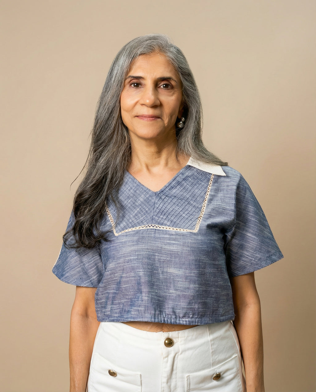 Pintuck Texture Grey Top