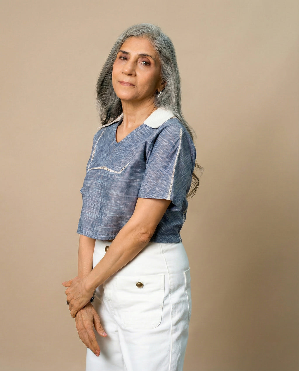 Pintuck Texture Grey Top