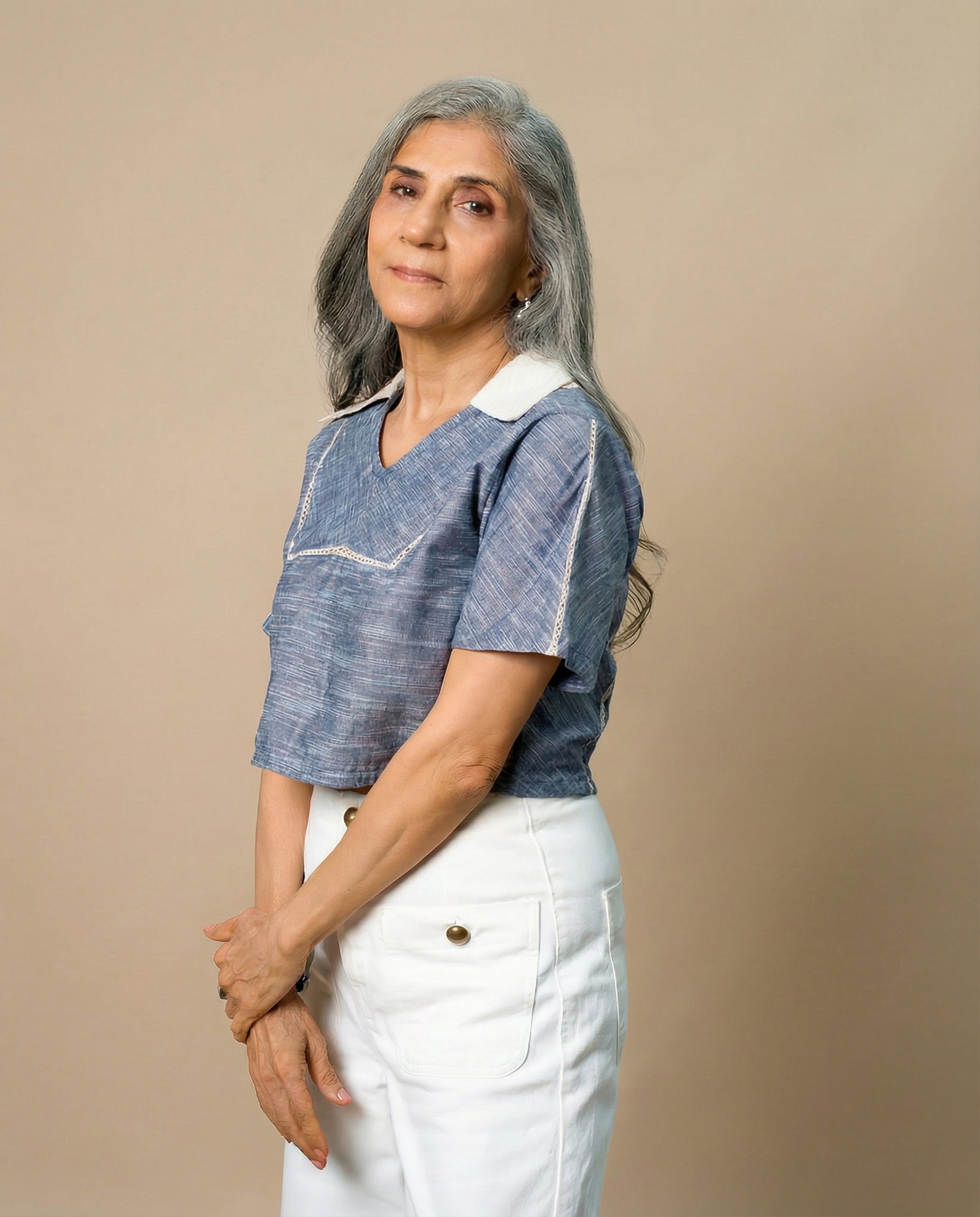 Pintuck Texture Grey Top