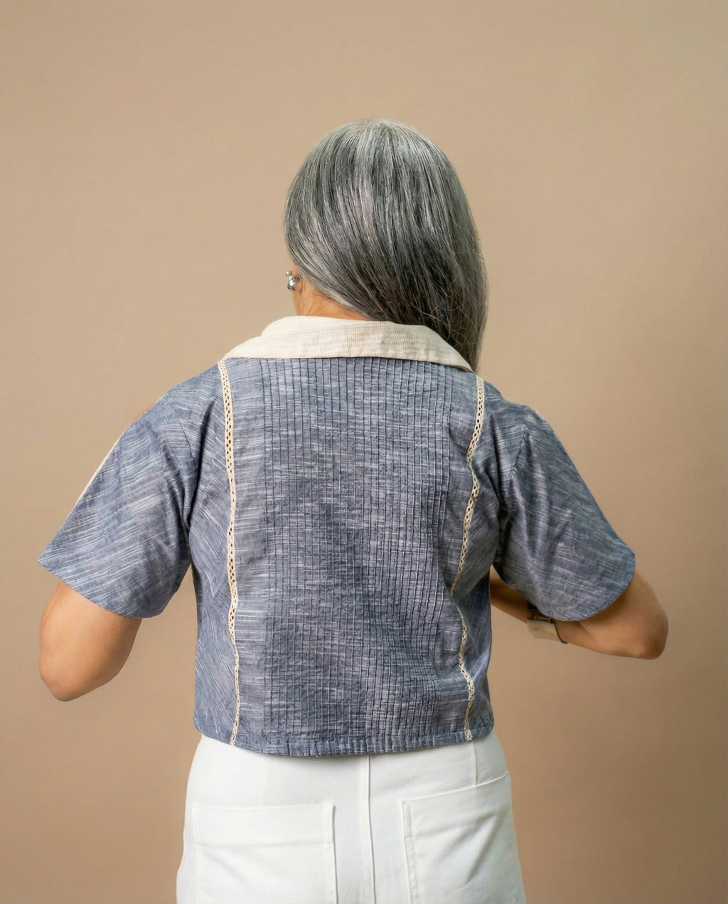 Pintuck Texture Grey Top