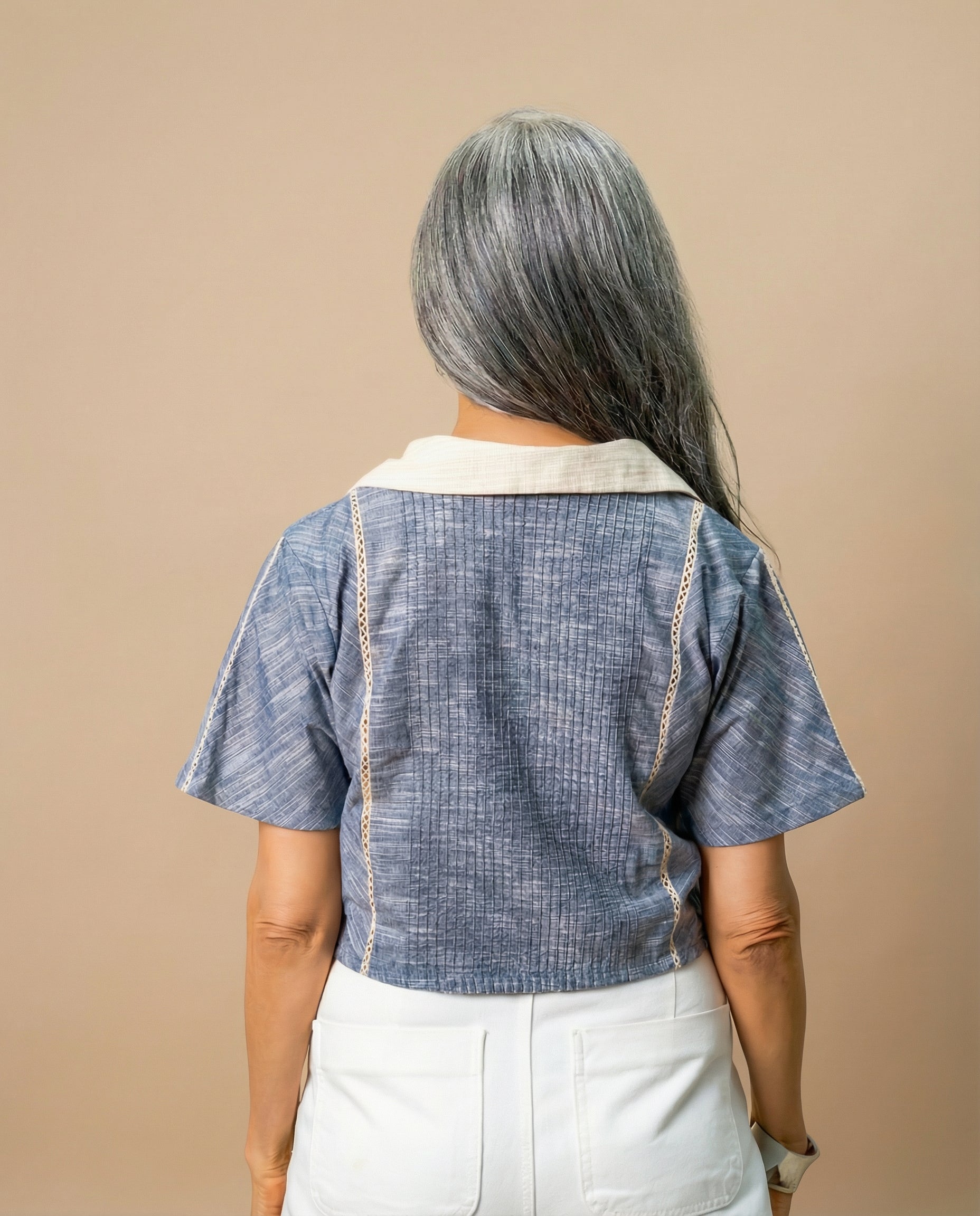 Pintuck Texture Grey Top