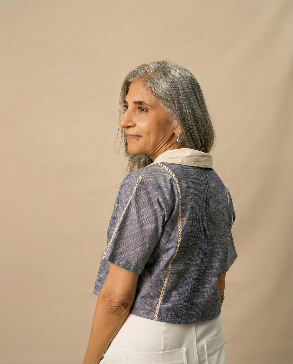 Pintuck Texture Grey Top